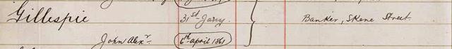Enrolment Register entry for J A Gillespie, 1871.